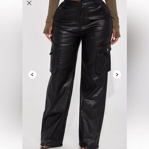Brielle Coated Cargo Pant - Black leather pants